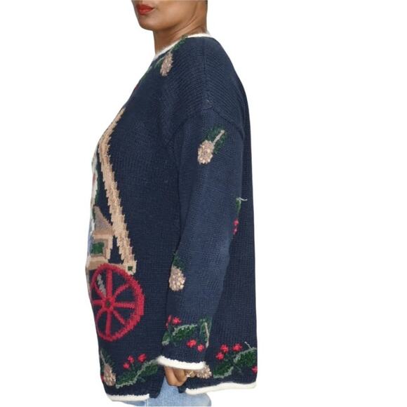 Ugly Christmas Sweater Santa Claus Vintage Northern Isles Tree Wreath Size Large - Picture 11 of 14